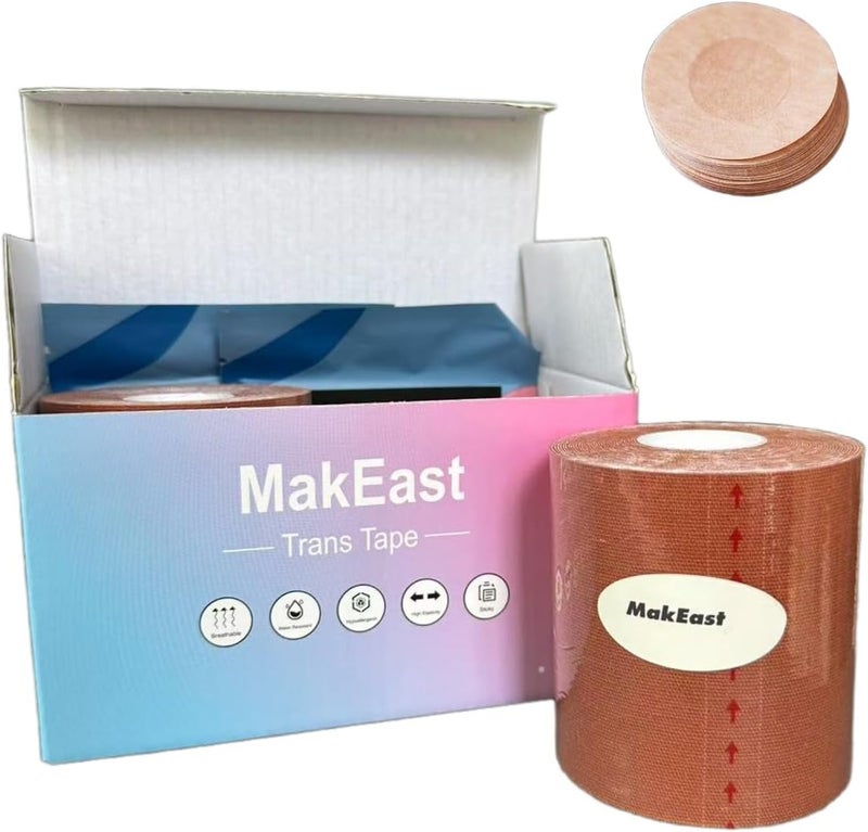 MakEast 2 Rolls Trans Tape for Transitioning Chest Binding Tape FTM Chest Binder with Nipple Covers Waterproof 3 in X 16.5 ft - Image 3